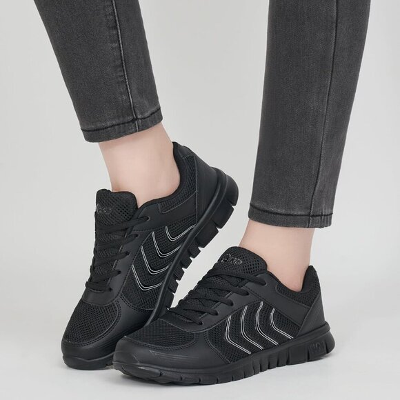 Womens Sneakers Fashion Walking Casual Lightweight Black Tennis Shoes - Picture 2 of 5